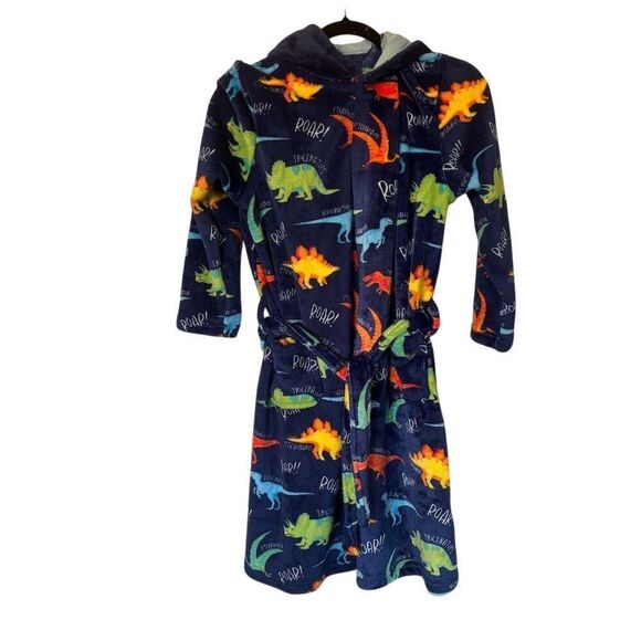 Giggling Getup Kids Dinosaur Hooded Plush Robe Blue Size L - Picture 2 of 11